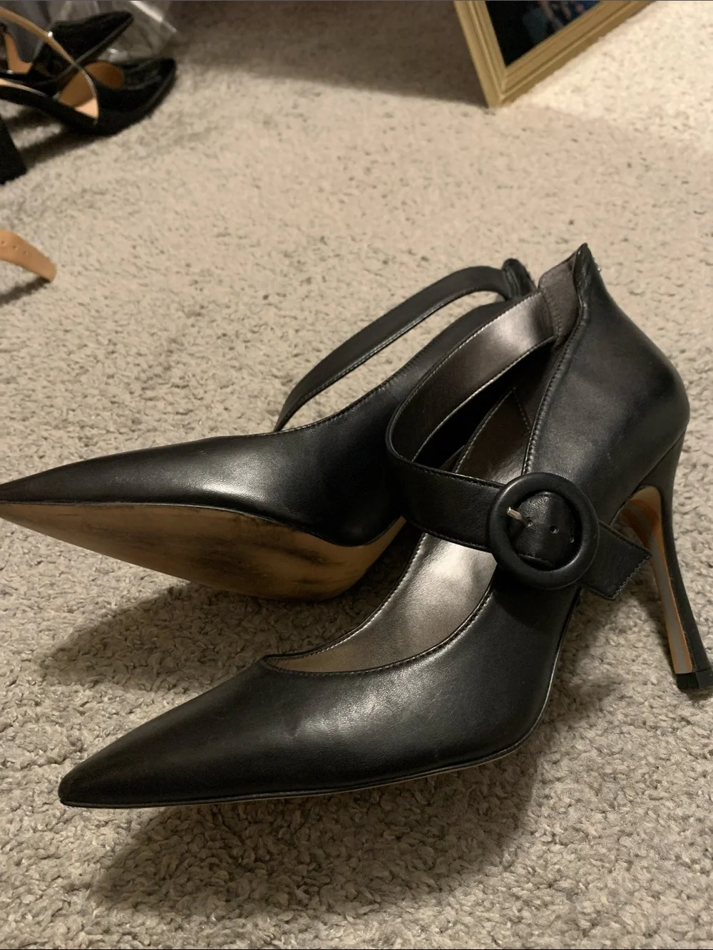 Sam Edelman Black Pointed Mary Jane Strap Pumps